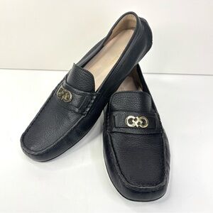 Cole Haan Shelby II Black Pebbled Tumbled Leather Driving Loafers Gold CH Logo 9